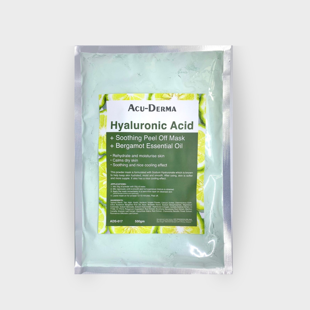 Acu-Derma Hyaluronic Acid Soothing Peel Off Mask + Bergarmot Essensial Oil 500 Gr